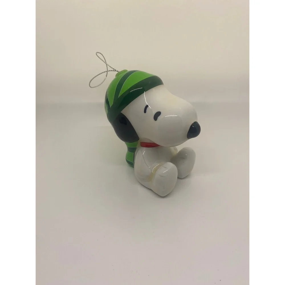 Peanuts Snoopy‎ Christmas Ornament Green Striped Hat and Scarf Holiday